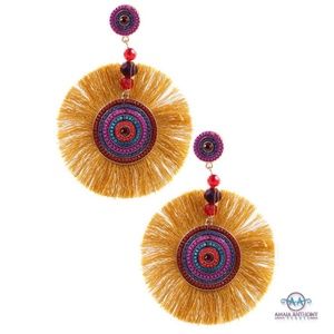 Mustard Fringed Disc Earrings (post back)